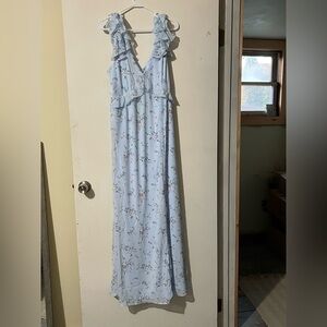 Chic Light Blue Floral Maxi Dress